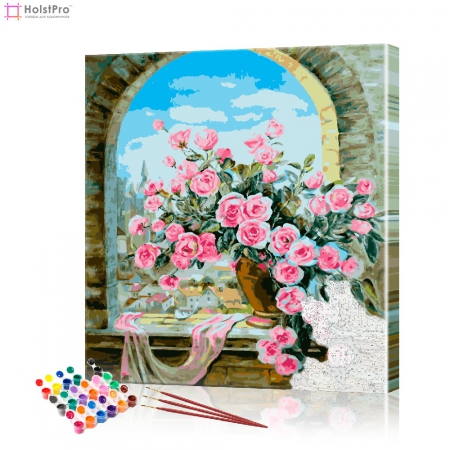 Картина по номерам "Розы на окне" PBN0076, размер 40х40 см