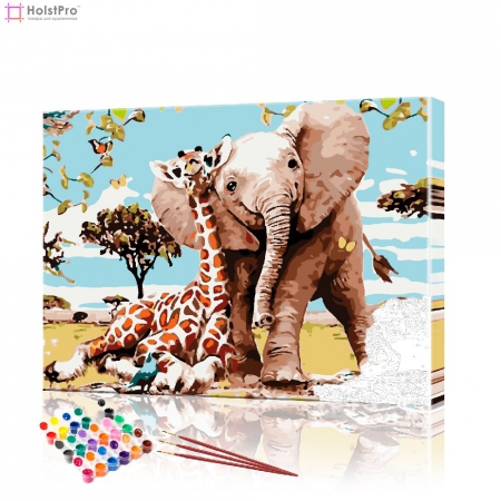 Картина по номерам "Слон и жираф" PBN0523, размер 40х50 см