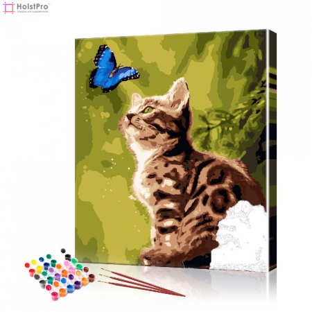 Картина по номерам "Котёнок и бабочка" PBN0923, размер 40х50 см