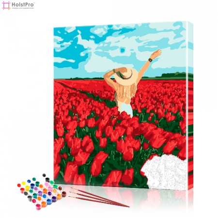 Картина по номерам "Девушка в тюльпанах" PBN0871, размер 40х50 см