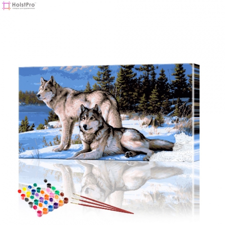 Картина по номерам "Волки в зимнем лесу" PBN0256, размер 40х70 см