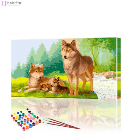Картина по номерам "Семья волков в лесу" PBN0258, размер 40х70 см