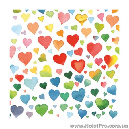 Салфетки для декупажа, "Акварельные цветные сердца", 33*33 см, 18,5 г/м2, 20 шт