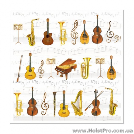 Салфетки для декупажа, "Музыкальные инструменты", 33*33 см, 18,5 г/м2, 20 шт, Abiente